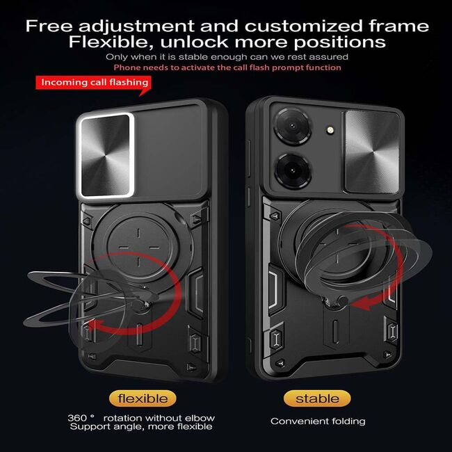 Husa pentru  Xiaomi Redmi A5 4G cu protecție pentru cameră și suport magnetic integrat Ring Shockproof, Negru