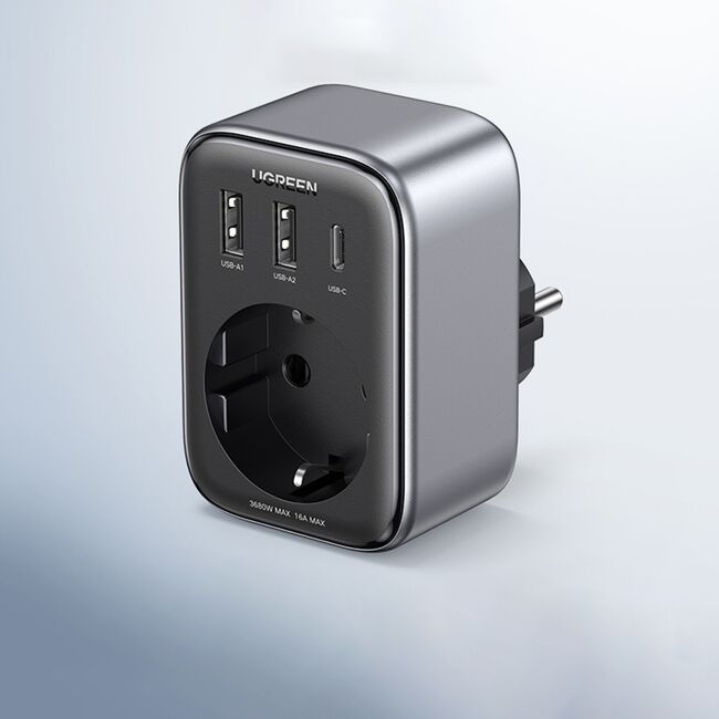 Incarcator pentru Priza 2x USB, USB-C, AC, 3680W, 13A, PD30W, 3A, QC4+ - Ugreen CD268 (CD314) - Black
