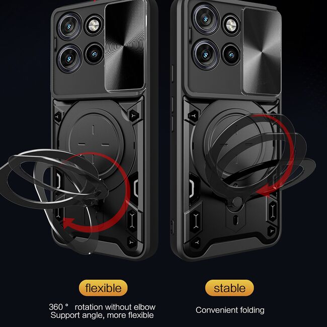 Husa pentru  Motorola Moto G86 cu protecție pentru cameră și suport magnetic integrat Ring Shockproof, Negru