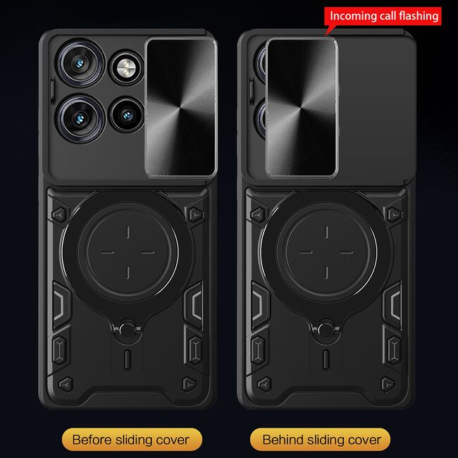 Husa pentru  Motorola Moto G86 cu protecție pentru cameră și suport magnetic integrat Ring Shockproof, Negru