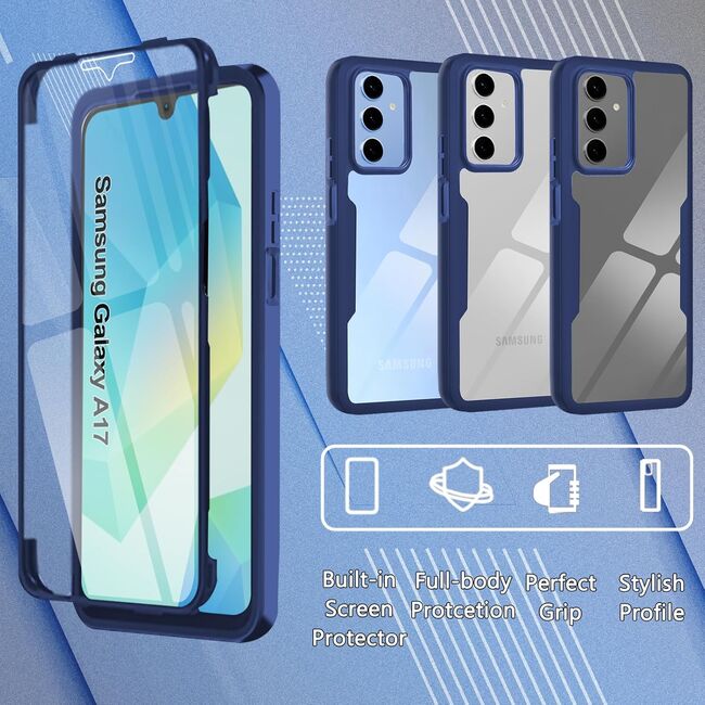 Set 360: Husa cu folie integrata pentru  Samsung Galaxy A17 Protectie 360 fata / spate - Albastru