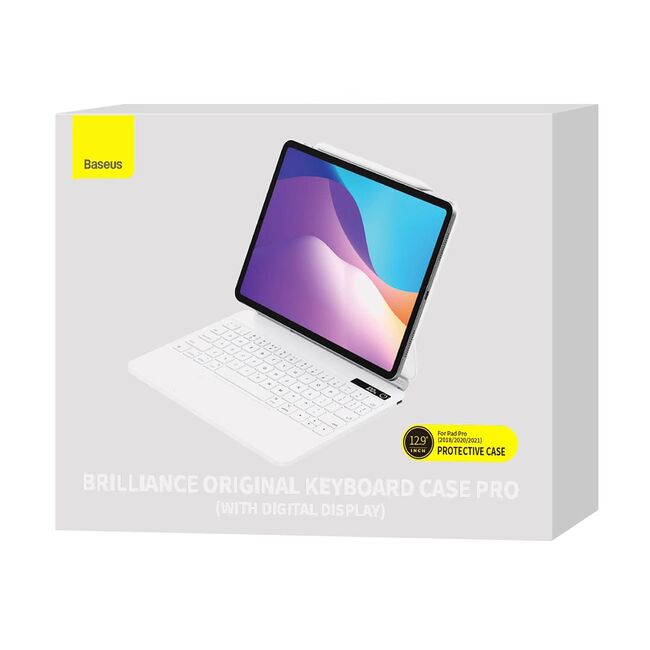 Husa pentru iPad Air 11 / Pro 11 - Baseus Brilliance Magnetic Keyboard Case Digital Display (ARJK010102) - White