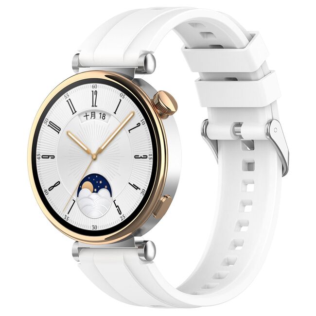 Curea pentru smartwatch Huawei Watch GT 4 (41mm)/W1/Honor Watch S1/Garmin Venu 2S/Vivoactive 4S - Quickfit din silicon - latime 18 mm - Alb