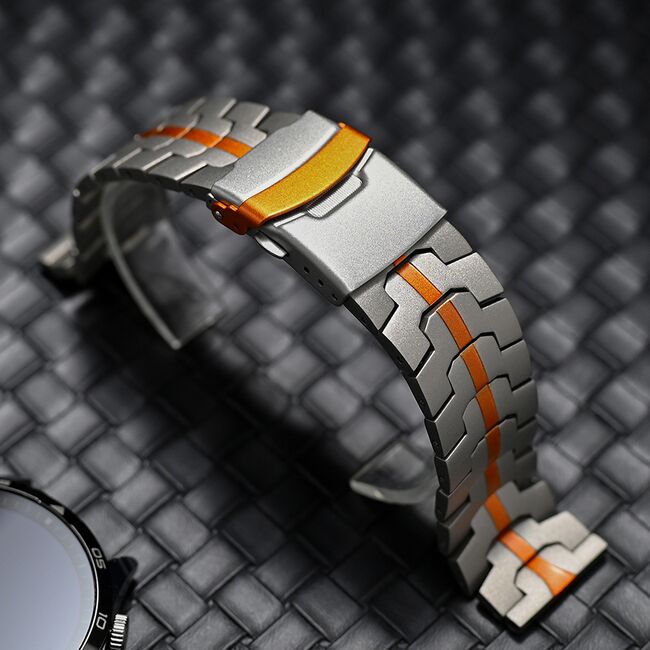 Curea pentru smartwatch Huawei Watch GT 4 (46mm) / GT 4 Pro (46mm) / GT 2 (46mm)/GT 2 Pro/GT 3 Pro (46mm)/Ultimate - Quickfit din otel inoxidabil - Argintiu Portocaliu