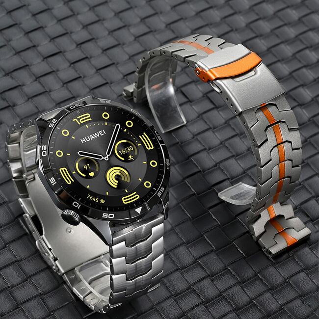 Curea pentru smartwatch Huawei Watch GT 4 (46mm) / GT 4 Pro (46mm) / GT 2 (46mm)/GT 2 Pro/GT 3 Pro (46mm)/Ultimate - Quickfit din otel inoxidabil - Argintiu Portocaliu