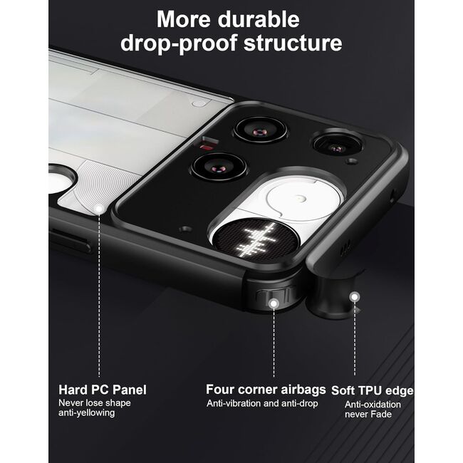 Husa pentru Nothing Phone (3) compatibila MagSafe, cu protectie lentile, Anti-Scratch, Anti-Fingerprint, Anti-Oil, Never-Yellow, transparent / negru