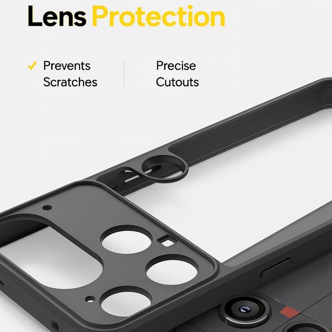 Husa pentru Nothing Phone (3) cu protectie lentile, Anti-Scratch, Anti-Fingerprint, Anti-Oil, Never-Yellow, transparent / negru