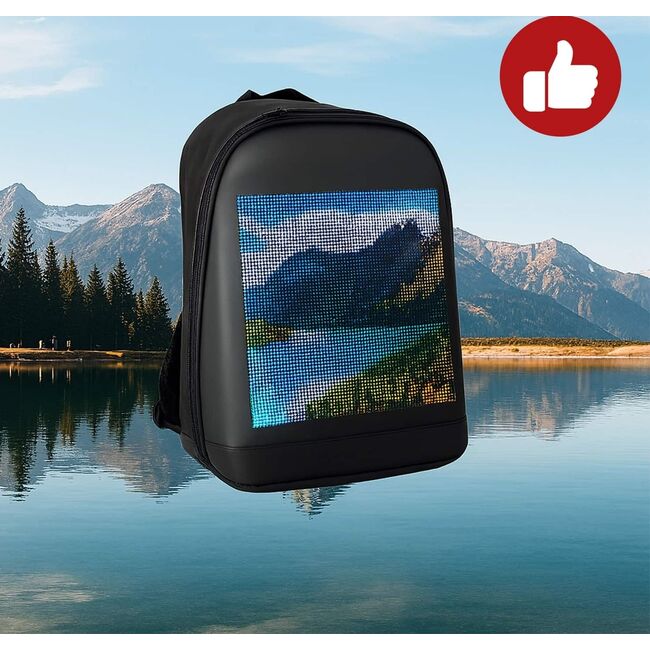 Rucsac LED SmartPack UrbanVision cu Display RGB 64x64, Mesaje Personalizate, Ideal pentru Promovare, Atentionare si Calatorii, Control App, Compartimente Laptop si Tableta, Material Impermeabil, negru