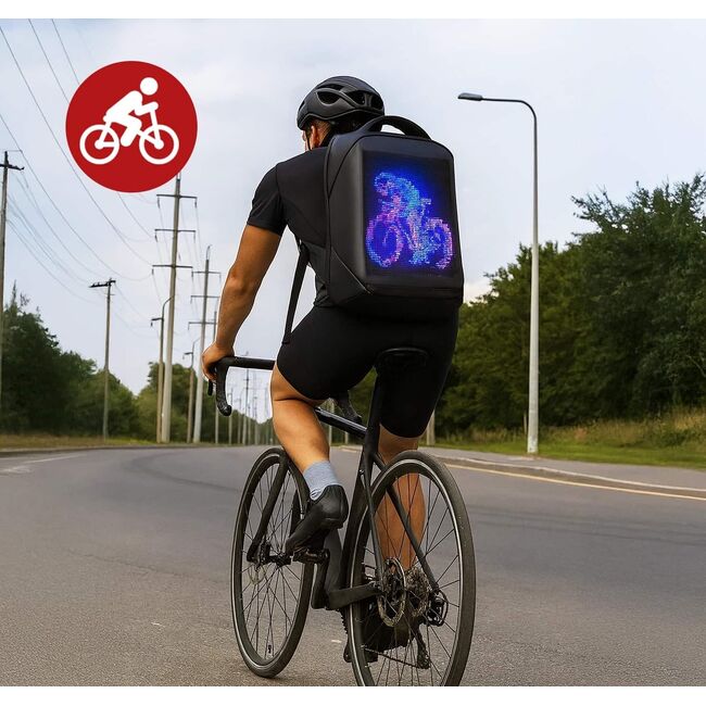 Rucsac LED SmartPack UrbanVision cu Display RGB 64x64, Mesaje Personalizate, Ideal pentru Promovare, Atentionare si Calatorii, Control App, Compartimente Laptop si Tableta, Material Impermeabil, negru