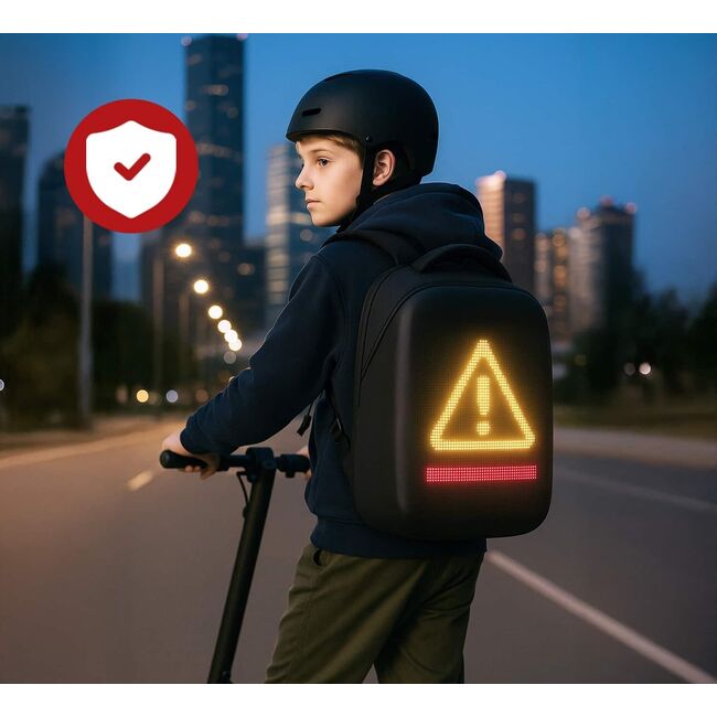 Rucsac LED SmartPack UrbanVision cu Display RGB 64x64, Mesaje Personalizate, Ideal pentru Promovare, Atentionare si Calatorii, Control App, Compartimente Laptop si Tableta, Material Impermeabil, negru