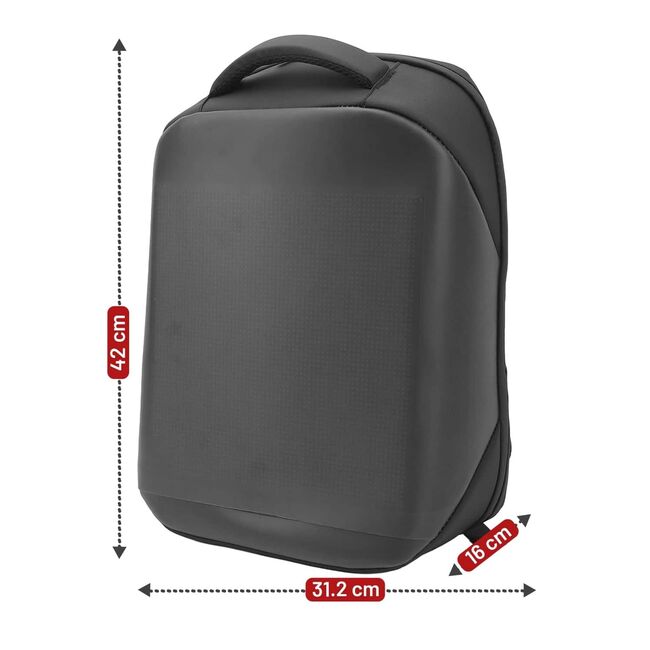 Rucsac LED SmartPack UrbanVision cu Display RGB 64x64, Mesaje Personalizate, Ideal pentru Promovare, Atentionare si Calatorii, Control App, Compartimente Laptop si Tableta, Material Impermeabil, negru