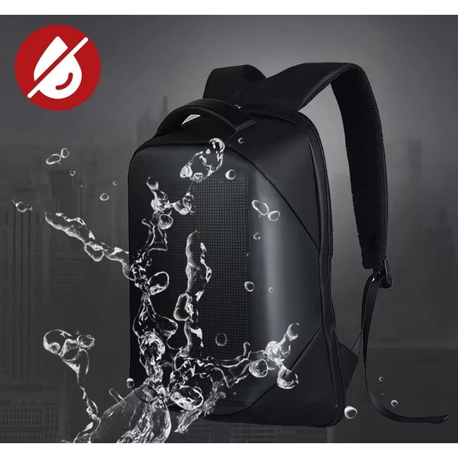 Rucsac LED SmartPack UrbanVision cu Display RGB 64x64, Mesaje Personalizate, Ideal pentru Promovare, Atentionare si Calatorii, Control App, Compartimente Laptop si Tableta, Material Impermeabil, negru