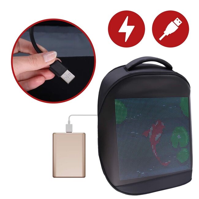 Rucsac LED SmartPack UrbanVision cu Display RGB 64x64, Mesaje Personalizate, Ideal pentru Promovare, Atentionare si Calatorii, Control App, Compartimente Laptop si Tableta, Material Impermeabil, negru