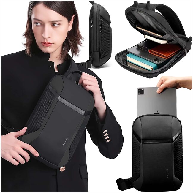 Rucsac Monostrap Sling AeroFlex SoloPack 8L Impermeabil pentru, Design Ergonomic, Ultra Ușor, Compartiment Protejat, Spate Ventilat, pentru Calatorii / Job / Scoala – Negru
