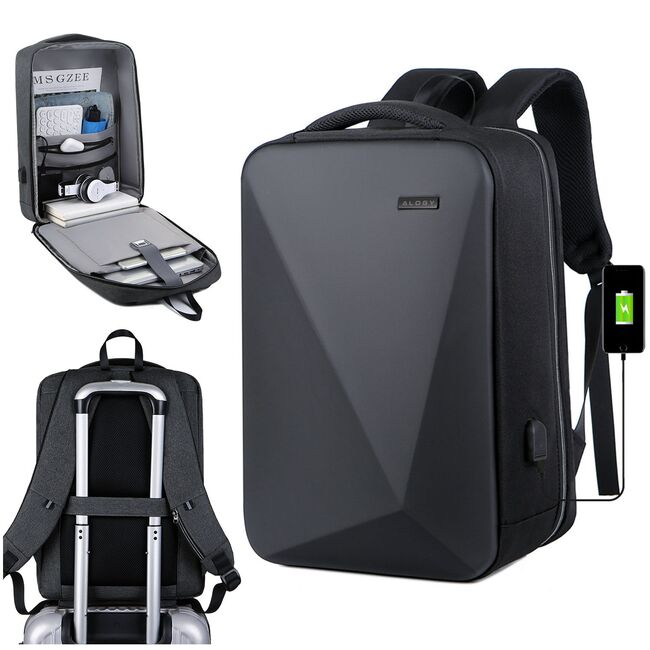 Rucsac UrbanSafe Pro 15.6" pentru laptop / tableta cu Sistem Anti-Furt, Port USB si Design Geometric Impermeabil – Alegerea Ideala pentru Oraa, Calatorii sau Birou - negru