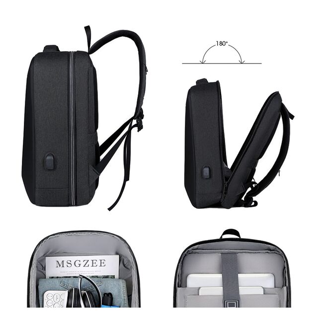 Rucsac UrbanSafe Pro 15.6" pentru laptop / tableta cu Sistem Anti-Furt, Port USB si Design Geometric Impermeabil – Alegerea Ideala pentru Oraa, Calatorii sau Birou - negru