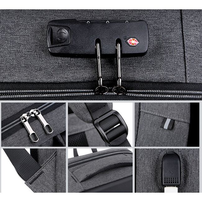 Rucsac UrbanSafe Pro 15.6" pentru laptop / tableta cu Sistem Anti-Furt, Port USB si Design Geometric Impermeabil – Alegerea Ideala pentru Oraa, Calatorii sau Birou - negru