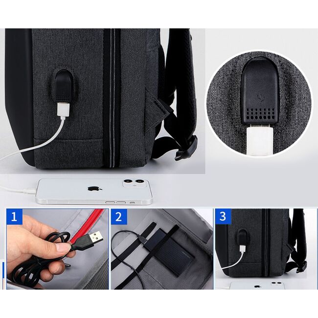 Rucsac UrbanSafe Pro 15.6" pentru laptop / tableta cu Sistem Anti-Furt, Port USB si Design Geometric Impermeabil – Alegerea Ideala pentru Oraa, Calatorii sau Birou - negru