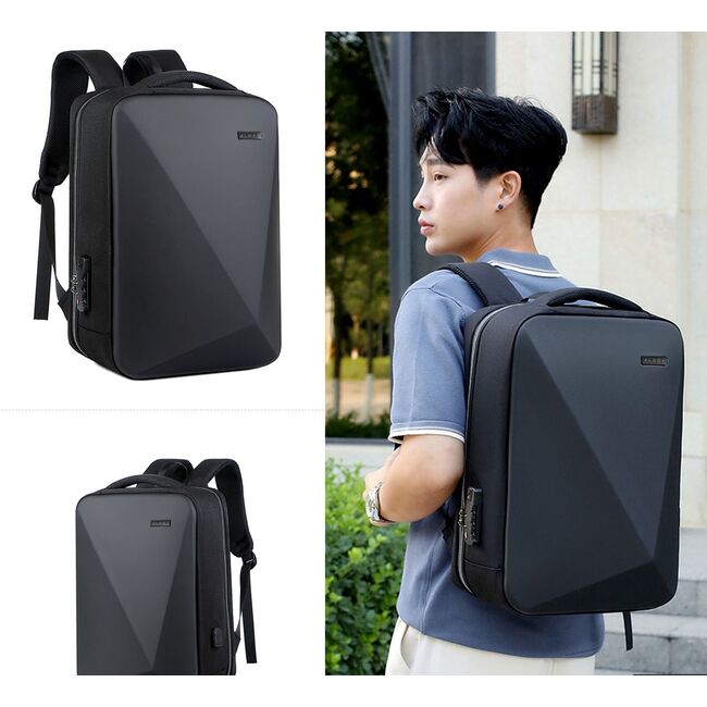 Rucsac UrbanSafe Pro 15.6" pentru laptop / tableta cu Sistem Anti-Furt, Port USB si Design Geometric Impermeabil – Alegerea Ideala pentru Oraa, Calatorii sau Birou - negru