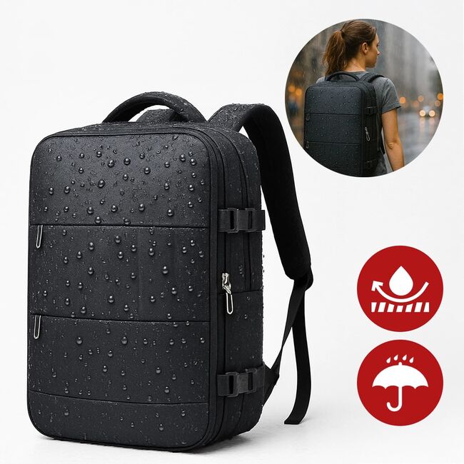 Rucsac de Laptop 15.6" SmartJet Pro Cabin Backpack 27L, Antifurt, Compartiment Pantofi, Prindere pe Troller, Waterproof -  Negru