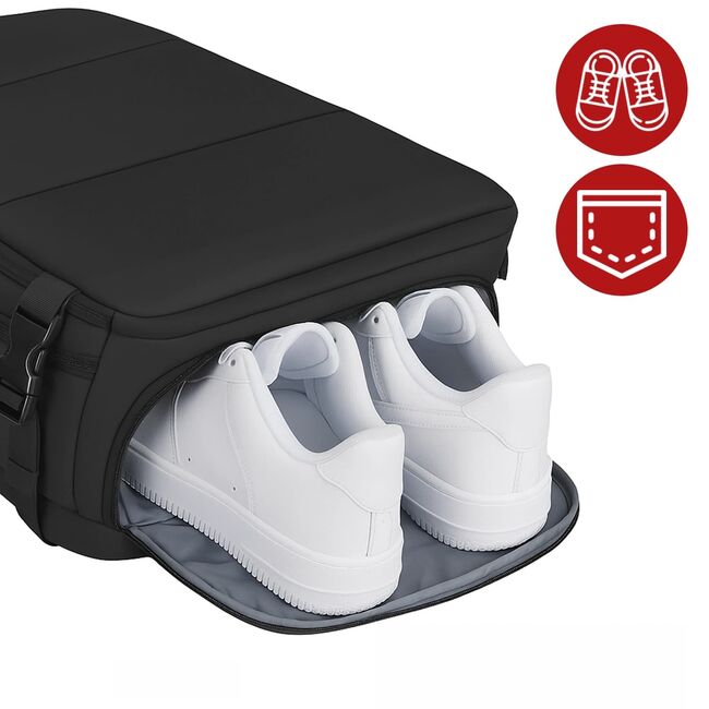 Rucsac de Laptop 15.6" SmartJet Pro Cabin Backpack 27L, Antifurt, Compartiment Pantofi, Prindere pe Troller, Waterproof -  Negru