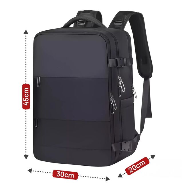 Rucsac de Laptop 15.6" SmartJet Pro Cabin Backpack 27L, Antifurt, Compartiment Pantofi, Prindere pe Troller, Waterproof -  Negru