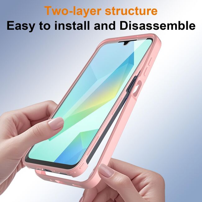 Set 360: Husa cu folie integrata pentru  Samsung Galaxy A17 Protectie 360 fata / spate - Roz
