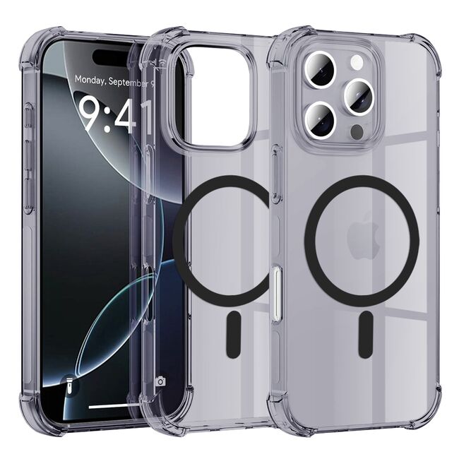 Husa pentru  iPhone 16 Pro Max compatibila MagSafe Anti-Shock 1.5mm reinforced 4 corners - Negru translucid