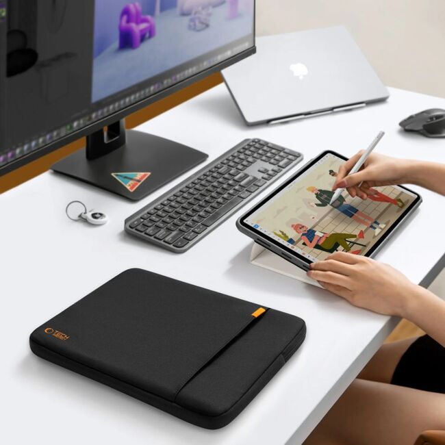 Husă Premium Antishock pentru Laptop sau Tabletă 11–13”, Design Slim, Compartiment Accesorii, Protecție Triplă, Ușoară și Elegantă – Compatibilă MacBook Air, iPad Pro, Lenovo, ASUS, HP, Dell, negru