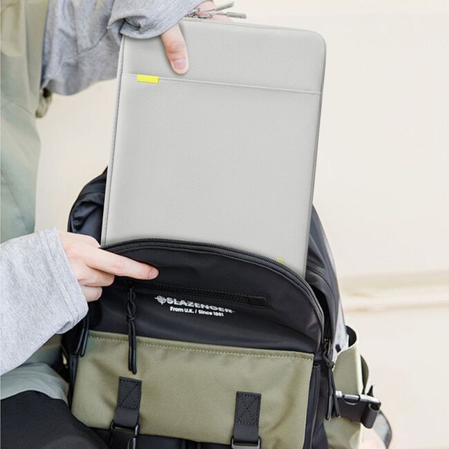 Husă Premium Laptop 13–14” cu Protecție Triplă, Compartiment Accesorii și Design Slim – Compatibilă cu MacBook, ASUS, Lenovo, HP, Dell, gri