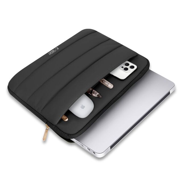 Husă Laptop Fluffy 13-14” – Design Soft Premium, Interior Plusat, Compartiment Accesorii, Protecție Antișoc – Compatibilă cu MacBook, Lenovo, ASUS, Dell, negru