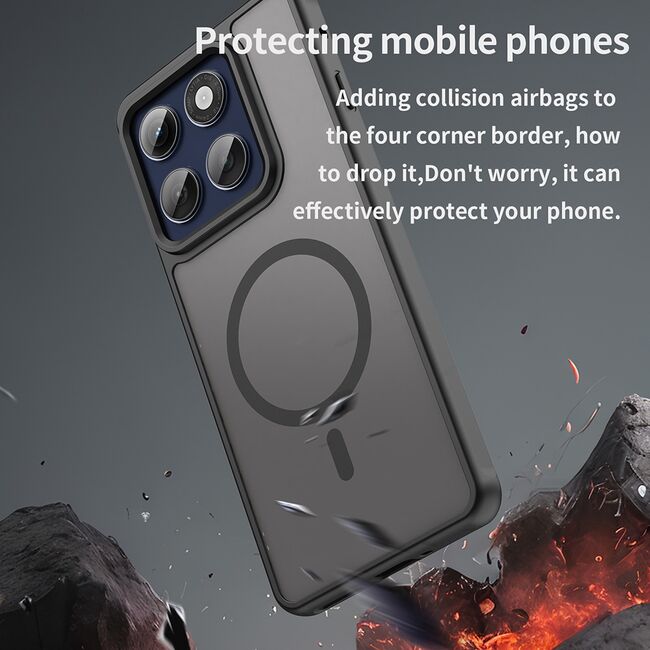 Husa pentru  Motorola Edge 60 Pro cu protectie pentru lentile si MagSafe EasyCharge, Ghost Series Anti-ingalbenire, frosted - Negru