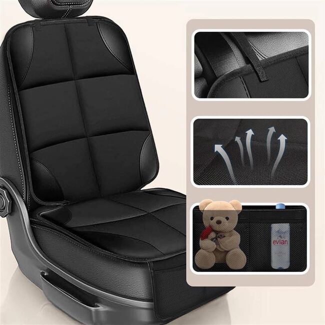 Husa de protectie pentru scaun auto SeatGuard cu 2 compartimente depozitare, Impermeabila, Antiderapanta 123 x 46 cm – Protectie tapiterie anti-murdarie si anti-zgarieturi, fixare rapida - negru