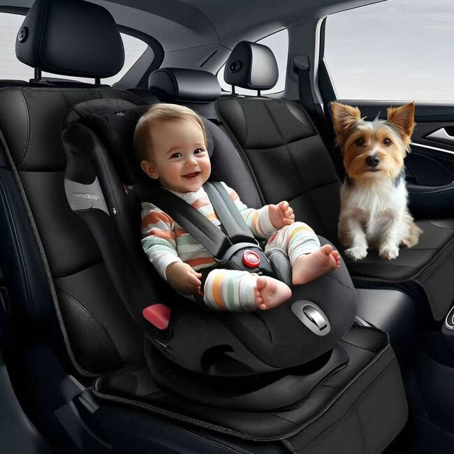 Husa de protectie pentru scaun auto SeatGuard cu 2 compartimente depozitare, Impermeabila, Antiderapanta 123 x 46 cm – Protectie tapiterie anti-murdarie si anti-zgarieturi, fixare rapida - negru