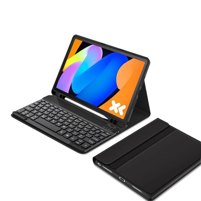Husa pentru Lenovo Idea Tab 11 inch 2025 cu tastatura iluminata wireless detasabila RGB 7 lights, Bluetooth, USB Type-C, functie stand si slot stylus, negru
