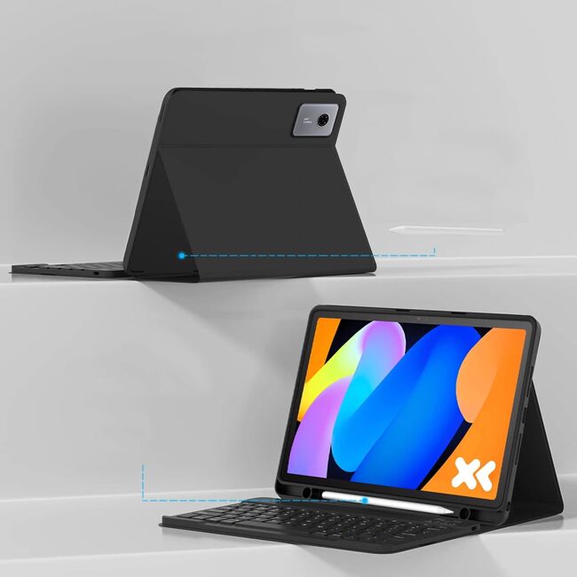 Husa pentru Lenovo Idea Tab 11 inch 2025 cu tastatura iluminata wireless detasabila RGB 7 lights, Bluetooth, USB Type-C, functie stand si slot stylus, negru