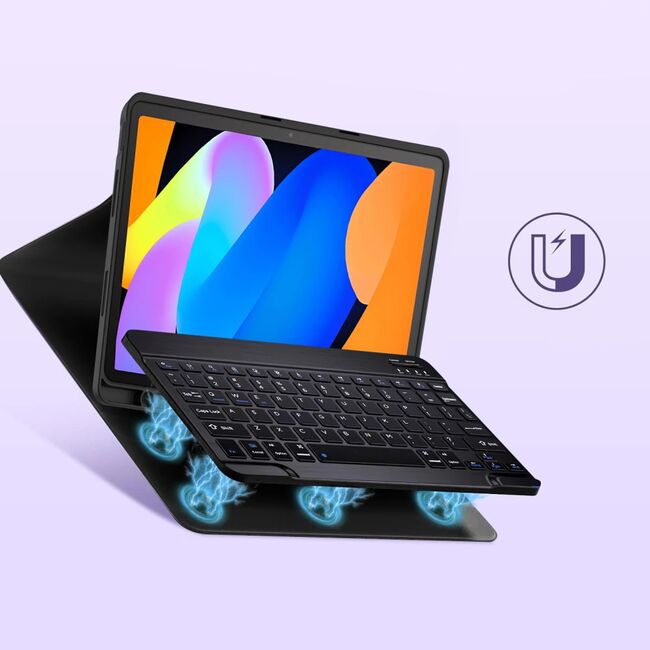 Husa pentru Lenovo Idea Tab 11 inch 2025 cu tastatura iluminata wireless detasabila RGB 7 lights, Bluetooth, USB Type-C, functie stand si slot stylus, negru