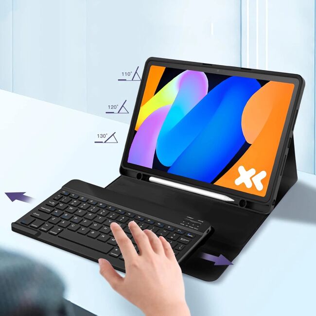 Husa pentru Lenovo Idea Tab 11 inch 2025 cu tastatura iluminata wireless detasabila RGB 7 lights, Bluetooth, USB Type-C, functie stand si slot stylus, negru