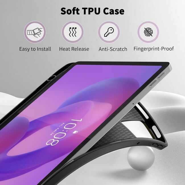 Husa pentru Lenovo Idea Tab 11 inch cu functie wake-up/sleep si compartiment pentru stylus, tip stand - negru