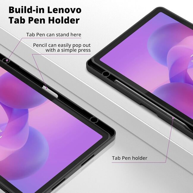 Husa pentru Lenovo Idea Tab 11 inch cu functie wake-up/sleep si compartiment pentru stylus, tip stand - negru