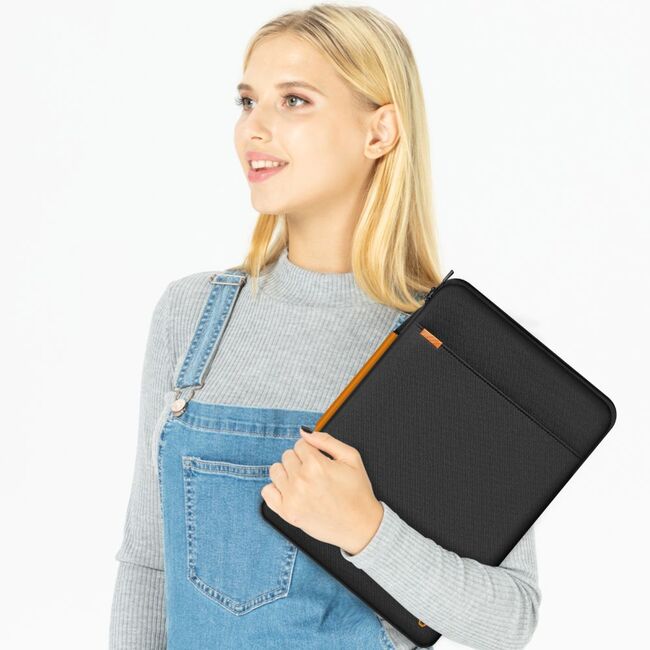 Geantă Elegantă cu Protecție Sporită pentru Laptop 15.6"-16", Cu Mânere din Piele, Buzunar Frontal și Suport AirTag – Ideală pentru Transport Business și Urban, negru