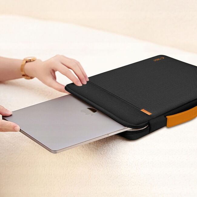 Geantă Elegantă cu Protecție Sporită pentru Laptop 15.6"-16", Cu Mânere din Piele, Buzunar Frontal și Suport AirTag – Ideală pentru Transport Business și Urban, negru