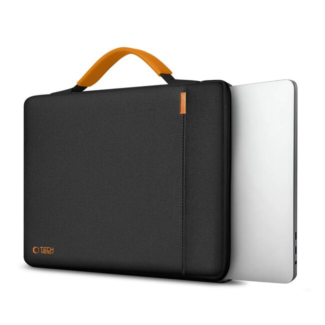Geantă Elegantă cu Protecție Sporită pentru Laptop 15.6"-16", Cu Mânere din Piele, Buzunar Frontal și Suport AirTag – Ideală pentru Transport Business și Urban, negru