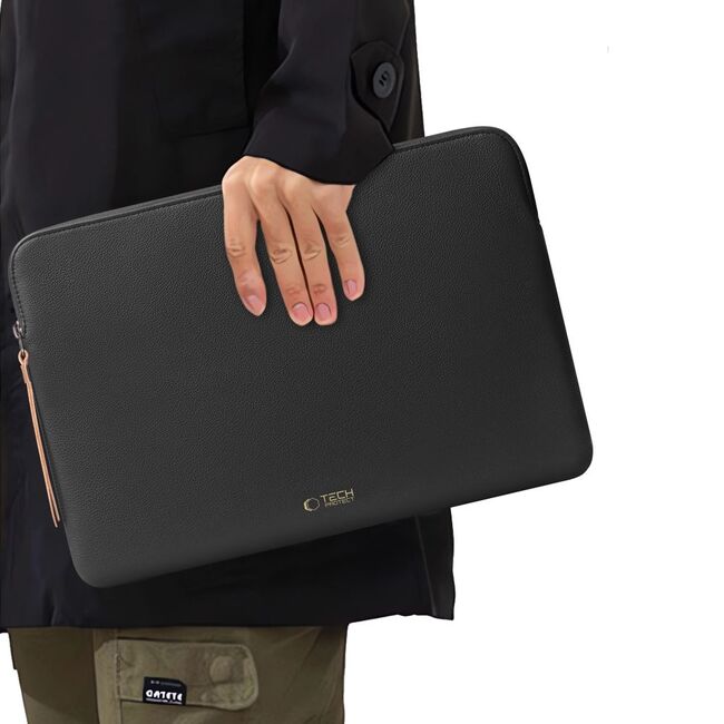 Husă Laptop 15-16” Sleeve Elegance – Design Slim din Piele Ecologică, Căptușeală Fleece, Protecție Premium, Compatibilă MacBook, Lenovo, ASUS, Dell, HP, negru