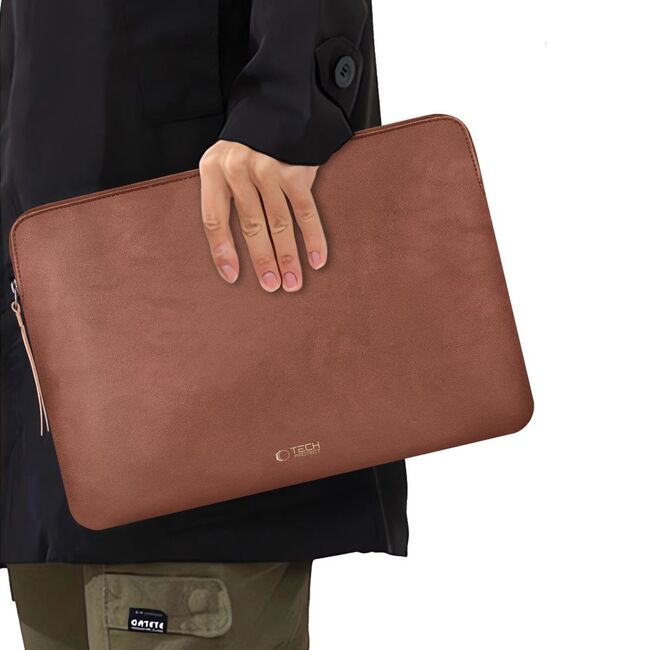 Husă Laptop 15-16” Sleeve Elegance – Design Slim din Piele Ecologică, Căptușeală Fleece, Protecție Premium, Compatibilă MacBook, Lenovo, ASUS, Dell, HP, maro