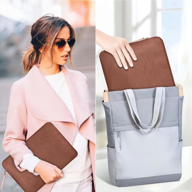Husă Laptop 15-16” Sleeve Elegance – Design Slim din Piele Ecologică, Căptușeală Fleece, Protecție Premium, Compatibilă MacBook, Lenovo, ASUS, Dell, HP, maro