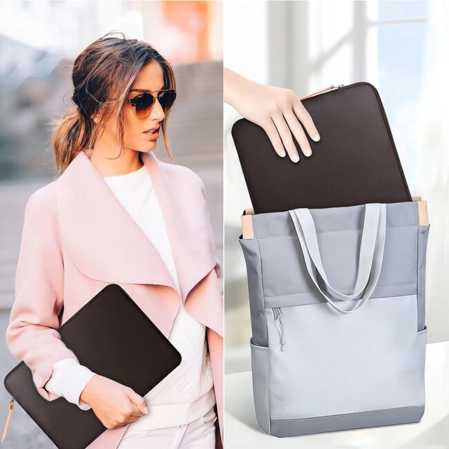 Husă Laptop 15-16” Sleeve Elegance – Design Slim din Piele Ecologică, Căptușeală Fleece, Protecție Premium, Compatibilă MacBook, Lenovo, ASUS, Dell, HP, chocolate