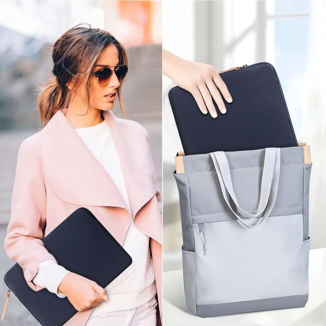 Husă Laptop 15-16” Sleeve Elegance – Design Slim din Piele Ecologică, Căptușeală Fleece, Protecție Premium, Compatibilă MacBook, Lenovo, ASUS, Dell, HP, navy blue