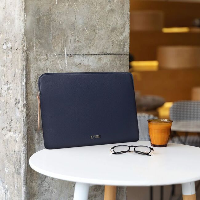 Husă Laptop 15-16” Sleeve Elegance – Design Slim din Piele Ecologică, Căptușeală Fleece, Protecție Premium, Compatibilă MacBook, Lenovo, ASUS, Dell, HP, navy blue