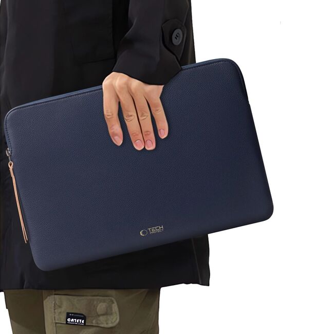 Husă Laptop 15-16” Sleeve Elegance – Design Slim din Piele Ecologică, Căptușeală Fleece, Protecție Premium, Compatibilă MacBook, Lenovo, ASUS, Dell, HP, navy blue